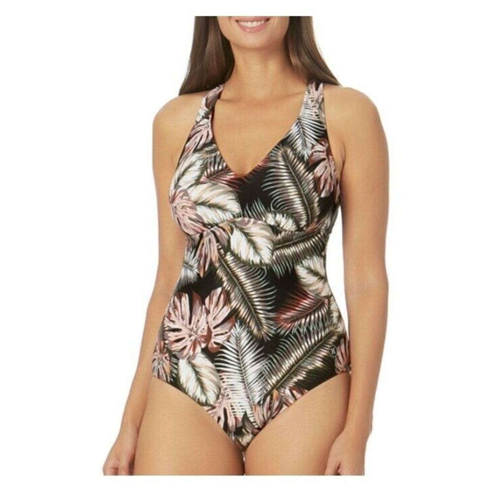 Hurley Women's One Piece Black Blush Palm Print V-Neck Size Large comfort
